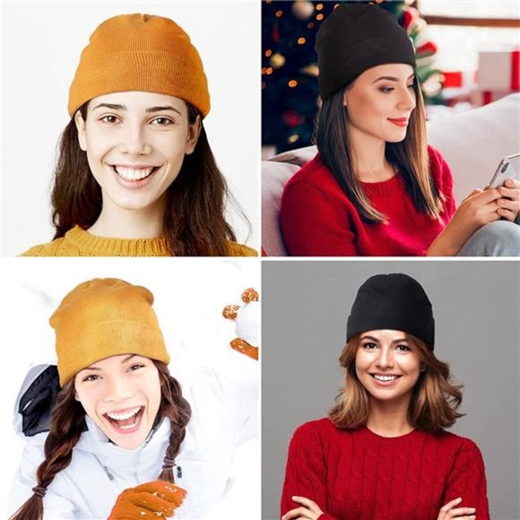 Winter Satin Lined Beanie Hat Silk Lined Beanies Cuffed Plain Skull Hat Knitted main image 6